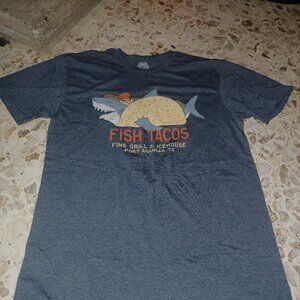 Fish Taco Themed Graphic Men's Tee Medium Blue Gray